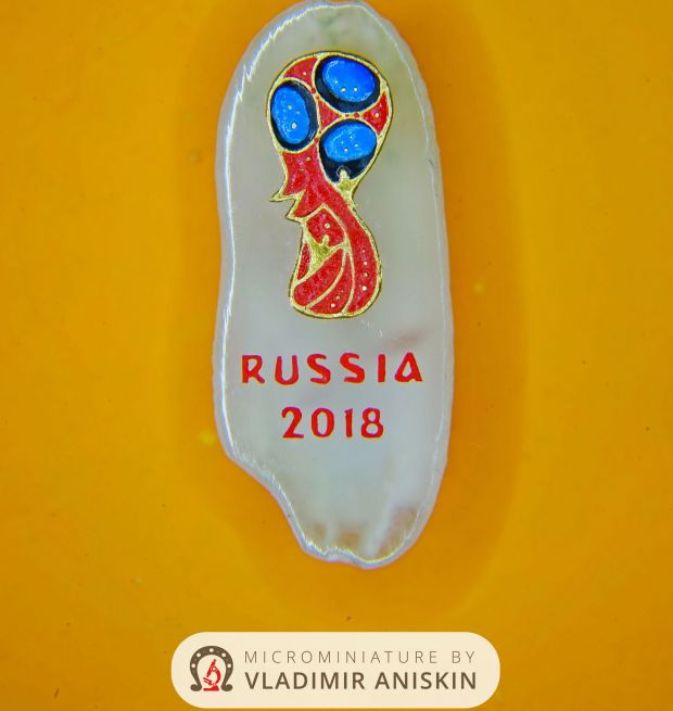 Логотип чемпионата мира по футболу нанесли на зерно риса