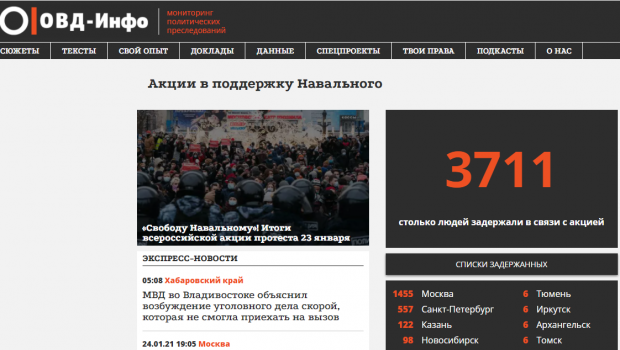Новосибирск попал в число лидеров по задержаниям 23 января