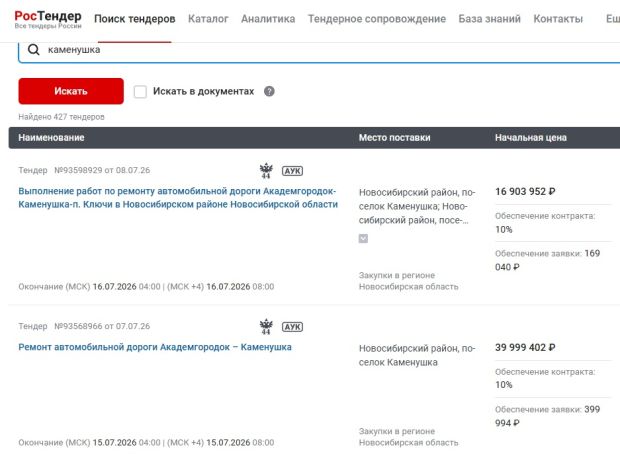 Два тендера по ремонту дорог рядом с Академгородком проводят новосибирские власти